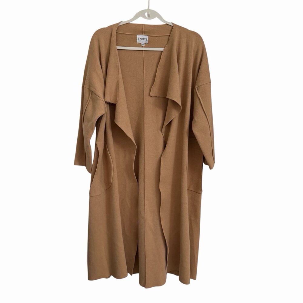 SNDYS x Revolve‎ Long Cardigan XS Tan Tia Knit Open Front Duster Sweater Jacket